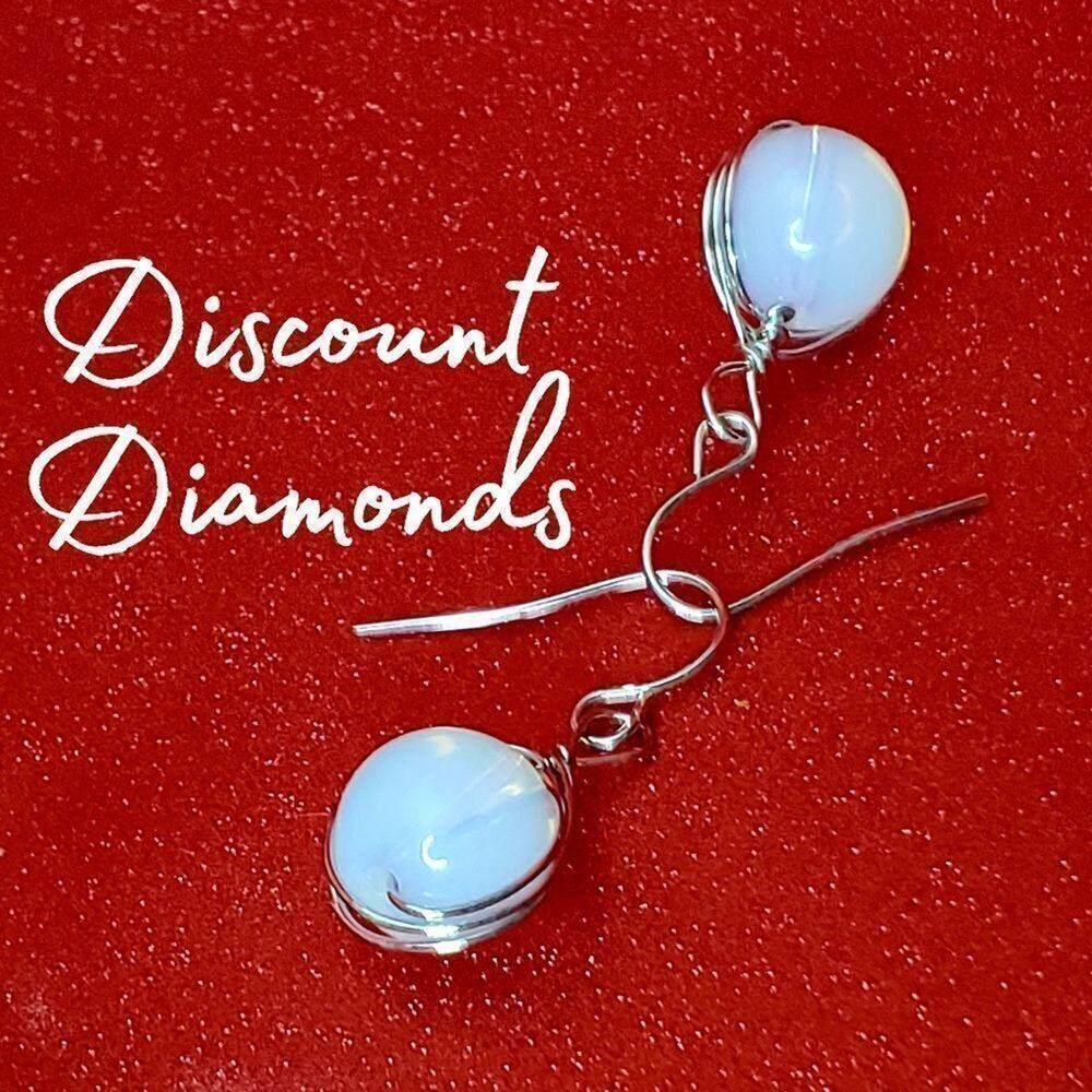 White Opalite Dangle Drop Hook Earrings on 925 Sterling Silver